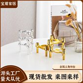 欧式 现轻奢金属三角烛台创意软装 饰品桌面烛插样板房售楼处摆件