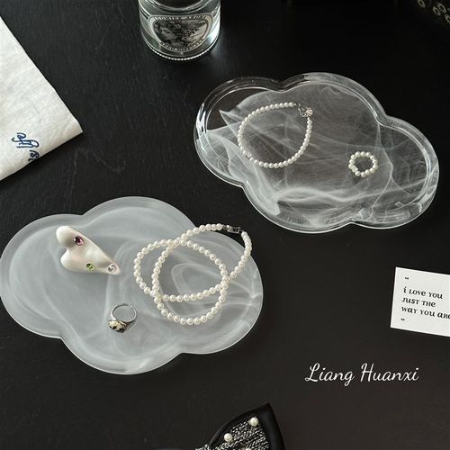 梁欢喜中式水墨i禅意玻璃托盘首饰托盘饰品展示架茶盘收纳家居摆