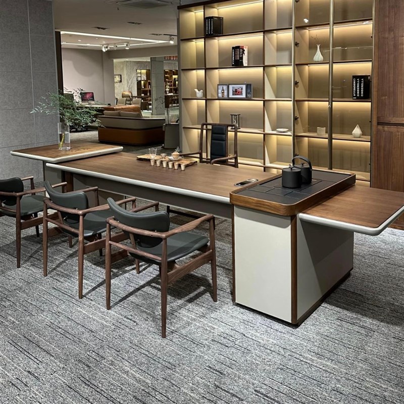 新中式实a木茶桌椅组合现代简约禅意茶室茶台办公室茶桌茶具一体