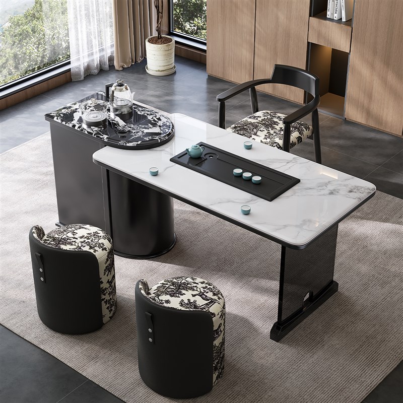 意式极简岩板茶桌椅组合现代简约轻奢M办公室家用茶台茶几