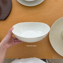 lovely days 温润奶油白不规则手捏N感饭厅家用陶瓷沙拉大碗