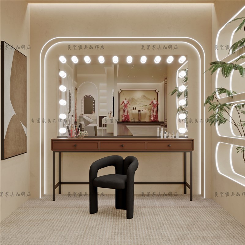 影楼专业带灯化妆台高级婚纱店美容院专用镜台纹绣U师工作室梳妆