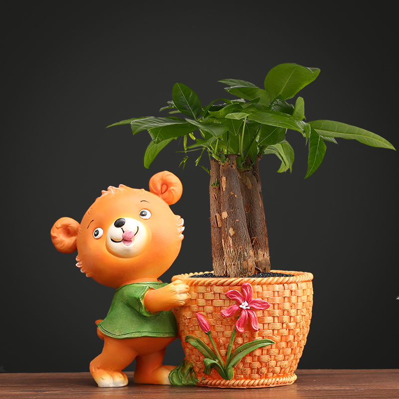 创意可爱树脂多肉花盆田园欧式卡通熊家居M摆设放钥匙杂物绿植花