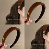 中古感 气质百搭高颅顶头箍高级盘发 金扣复古丝绒发箍女2024新款