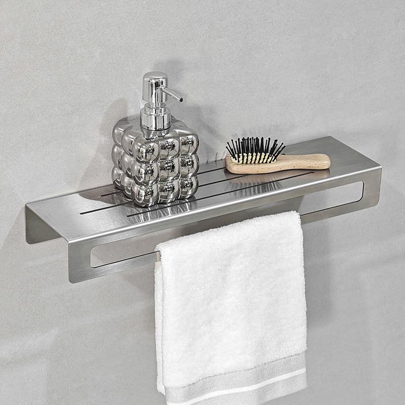 卫生间置物架挂毛巾一体不锈钢拉丝银浴K室厕所洗漱台收纳架免打