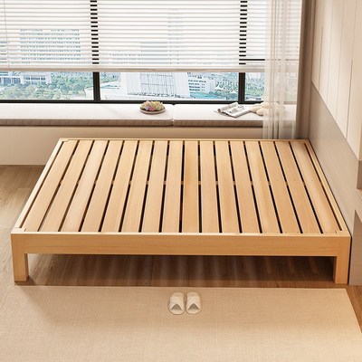 实木床架无床头i榻榻米排骨架落地矮床架子榉木双人床芫茗雅家居