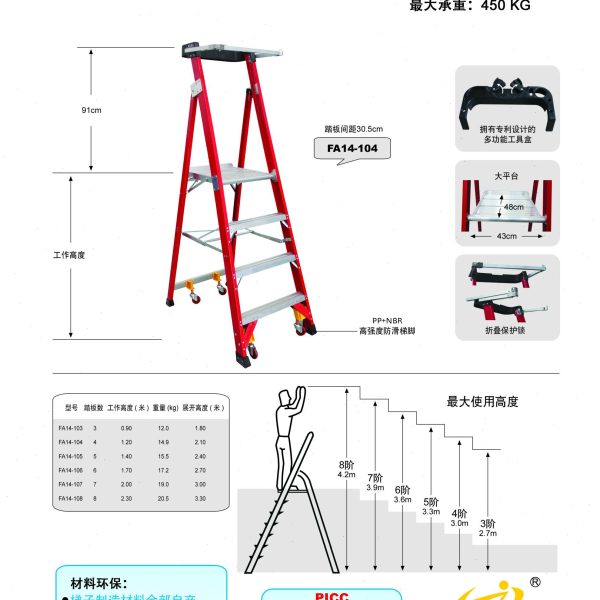 金锚可移动玻璃钢大平台工作梯FA14-106FA14-107FA14-108金锚梯子图片