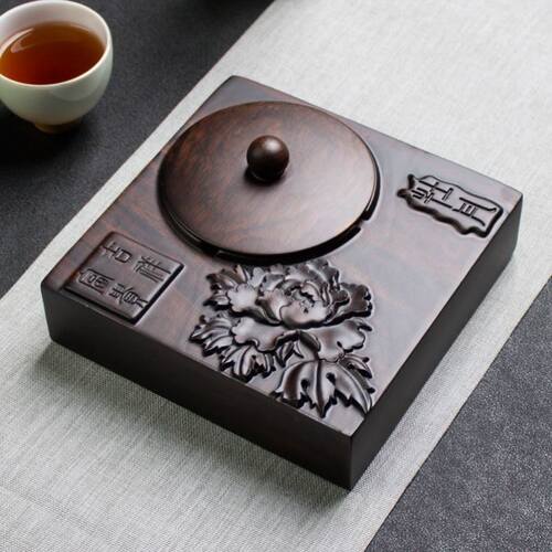 烟灰缸带盖家用黑檀实木烟灰缸创意个性大号中式复古客厅木质包邮