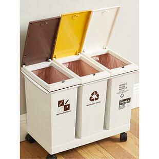 E4F垃圾分类垃圾桶Q家用双F76ST5J5桶三桶万压向轮带盖按客厅驰久