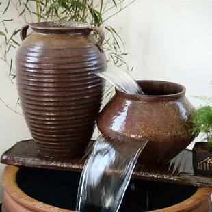 流水摆布件瀑套循环古法生态鱼PUN缸造水景全陶瓷阳台养鱼陶罐过