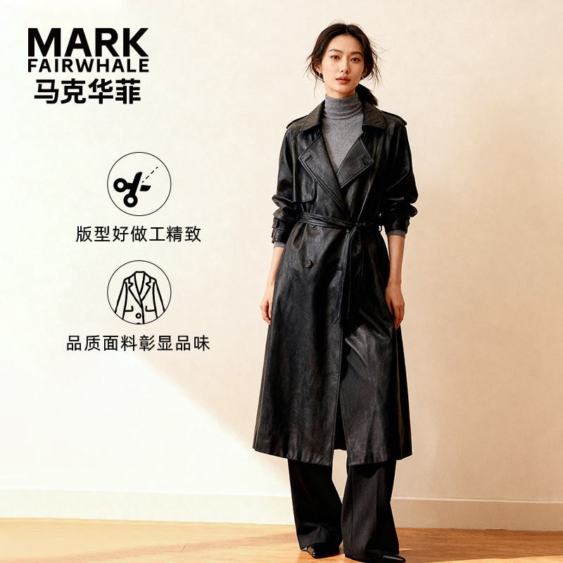 马克华菲女装英伦风中长款女士秋季通勤百搭显瘦收腰上衣气质大衣
