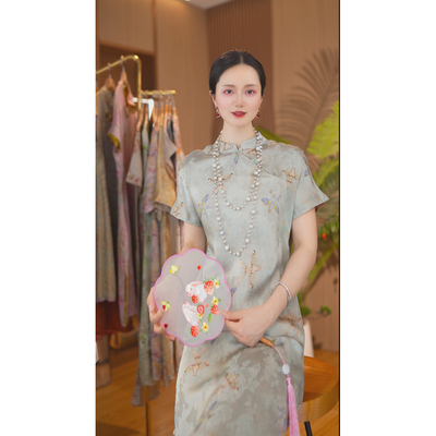 清【花蝶纷飞】新中式夏季百搭提花双面穿连衣裙2025B0642-桃子