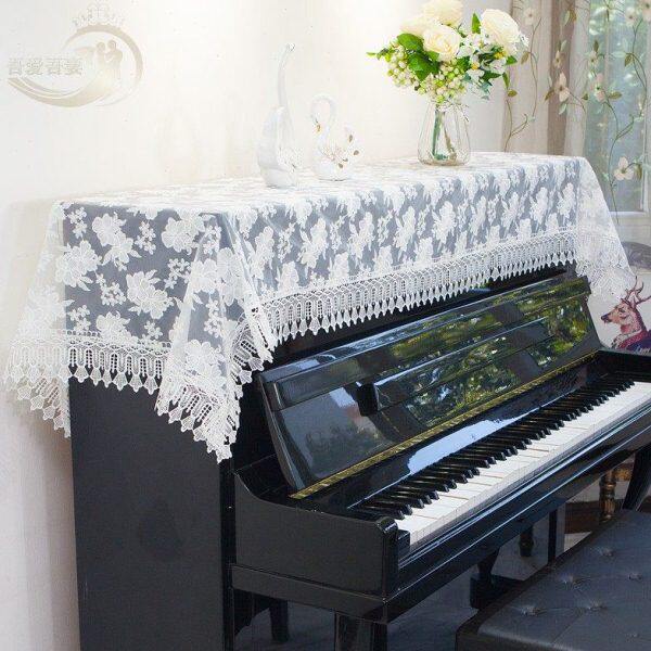 田园北欧刺绣布艺绣花防尘盖布钢琴罩半罩琴巾高档公主琴披纯白色