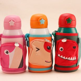 儿童吸管保温杯不锈钢杯手柄背带男女生学饮杯防摔防漏幼儿饮水杯