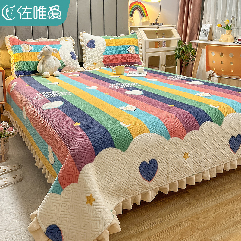 牛奶绒床单单件加绒珊瑚绒单人学生宿H舍冬季花边被单枕套三件套