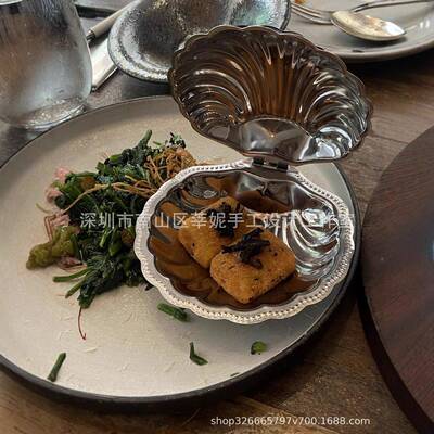 新品法复古不锈钢贝黄LKC油盒式首饰收盒in纳s壳中古西餐盒