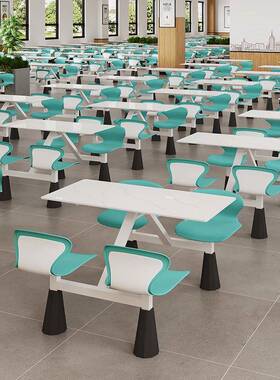 食堂餐桌14953椅组合美食城服区快店餐员工堂岩务板四人饭位连体