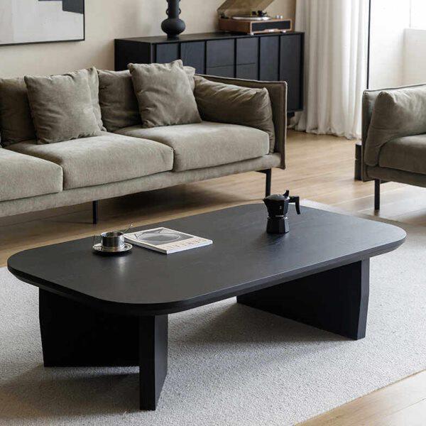 实木长方形茶几边几黑色橡木侘寂风客厅家用小户型名宿茶桌矮桌