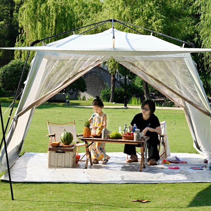夏季露营户外伞防蚊网纱帐篷天幕免搭庭院沙滩帐遮阳篷速开全自动