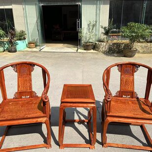 红木家具缅花皇宫椅三件套大果紫檀圈椅前后通根满水波纹椅子定金