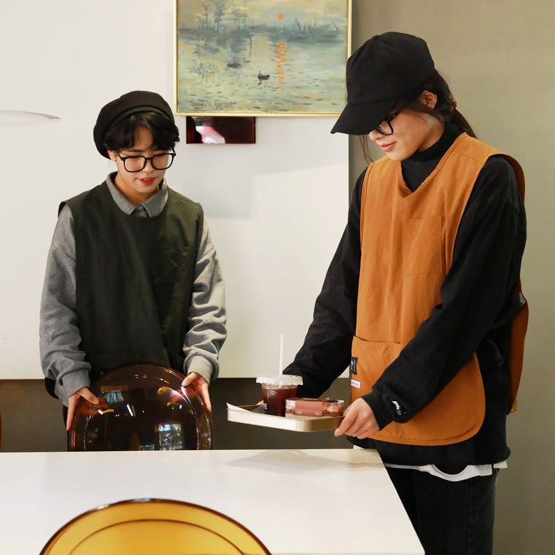 创意防泼水马甲式厨房围裙包邮咖啡理发店工作服防油污不沾毛罩衣