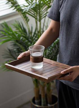 黑UTK胡盘桃木质托长方形家用木咖啡盘托盘日式小茶实茶具托盘收