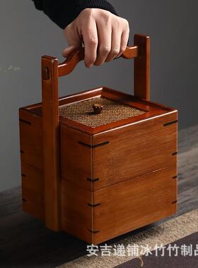 20221009竹制提编箱竹提篮茶外具收箱户茶盘便携竹提盒三层食盒纳