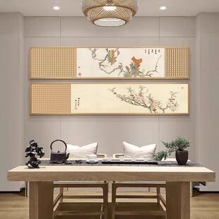 新中RRP式荷花戏鱼客厅禅原意装饰画景茶民宿背室墙壁画木风横版