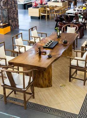 板实木整茶桌茶台一套新中式原木一桌五椅板OGQ整办公室茶几大泡