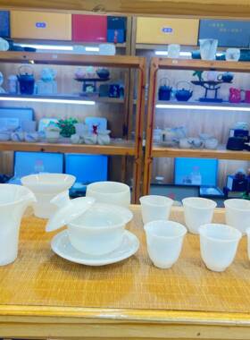 晟翔羊脂玉瓷白玉39783茶具套装—融纯圆璞盖碗11件套