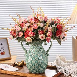 浮美式复柜古ECh23MHw电雕花瓶玫瑰花器客厅插花玄关视高级感艺术