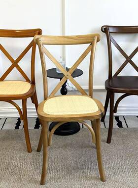 椅北欧法约式藤编复椅背叉椅餐MQV椅乡村实木靠背椅餐厅简古美式