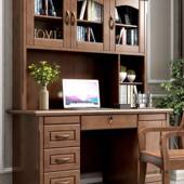 实木书桌书柜组合214桌用学生学习家桌一写字台电脑桌卧室书柜体