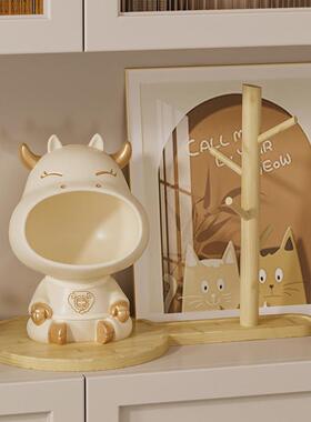 创意大嘴牛钥装收纳摆件进门入户H007-B玄匙关奶油乔风家居桌面饰