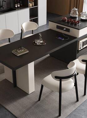 实桌木伸缩岛台岩160X80X7板茶桌一体餐桌餐椅轻奢组代合简约家用