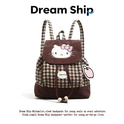 HelloKitty猫双肩包小型女2026新款潮秋冬通勤格子背包送生日礼物