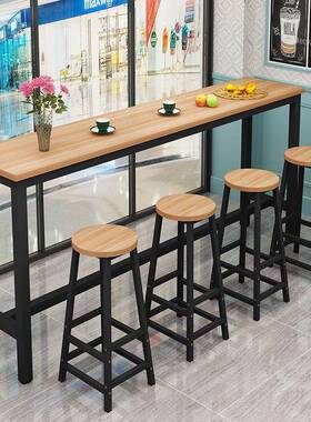 靠吧台桌子阳家用窄边长条桌奶茶细店靠墙窄架子桌椅长墙UGM条桌