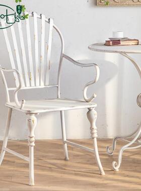 美式复古咖啡椅厅休闲靠背椅户外铁艺子PKO家用阳台桌椅组合做旧