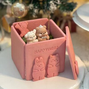 蛋白糖熊兔饼干盒子新年蛋糕装饰围边摆件可可兔子X纸杯烘焙甜品