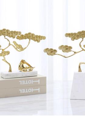 摆件新中式大YL-TY-11理石迎客松树创意欧客厅样板房玄关软装饰品