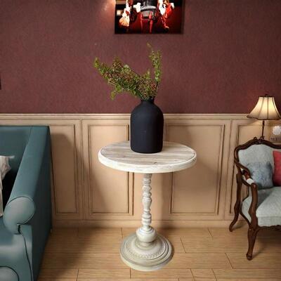 法式乡村木质客小圆桌复41117厅沙发茶几创意古床饰头柜装原木色