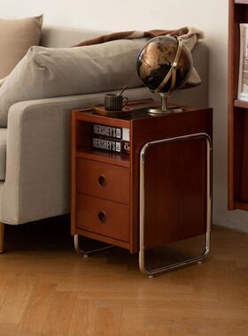北欧式MCI实柜木中古沙发边家用客厅日置物卧室复古床头柜收柜纳