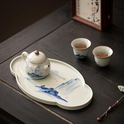 中式手绘山水陶瓷功夫办具一二茶杯小套家用客厅公室会客90038泡