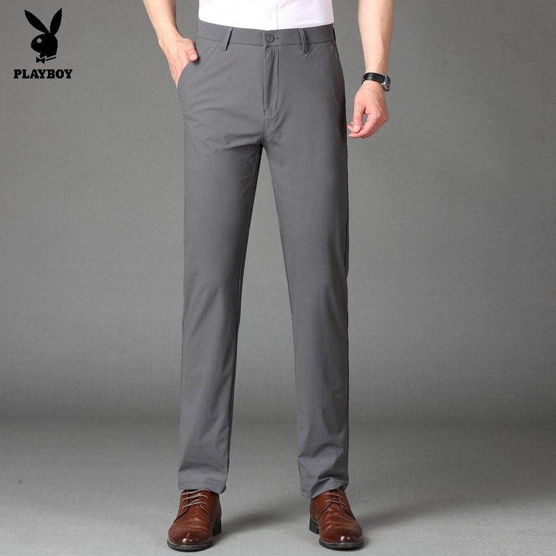 花花公子冰丝休闲裤男夏季薄2026新宽松直筒西裤垂感透气长裤子