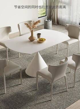 法式奶油风岩板方伸缩折叠餐圆桌03cz9家用小户变型现代简约两用