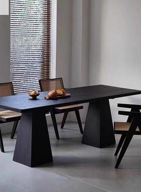 厅新中式黑色实木用餐现代极QFW简原木大餐板家白蜡木长桌方形餐