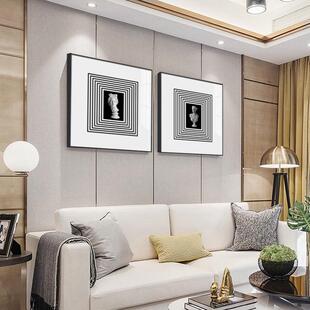 玄几何石膏人像后现代装饰画肖像雕塑油画纯绘手北欧餐厅画关抽挂