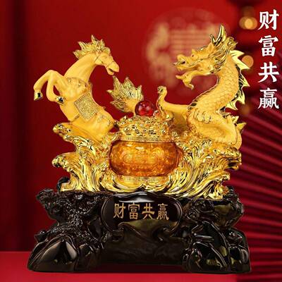 招宝财财富共VIZ赢龙马摆件马年聚盆司店铺公前台客厅办公开室业