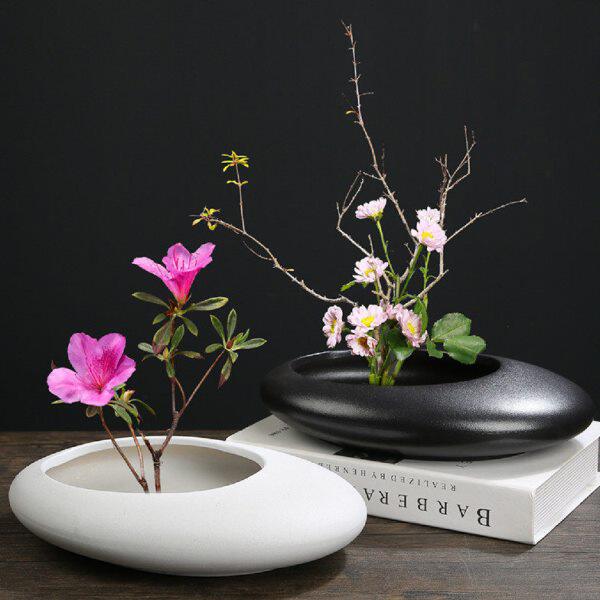 中式禅意插花小原流日式剑山插花器陶瓷花盆复古客厅水培花艺花盘