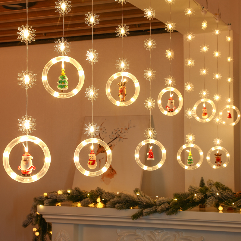 圣诞节装饰品圣j诞树星星雪花窗帘灯场景布置布景装扮拍照道具氛